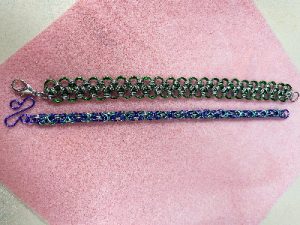 Photograph of sparkling chainmaille jewelry