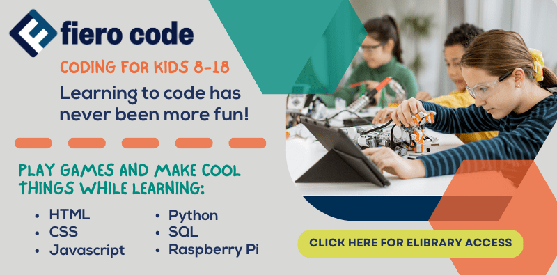 Fiero Code. Coding for Kids 8-18. Learning to code has never been more fun! Play games and make cool things while learning: HTML, CSS, Javascript, Python, SQL, Raspberry Pi