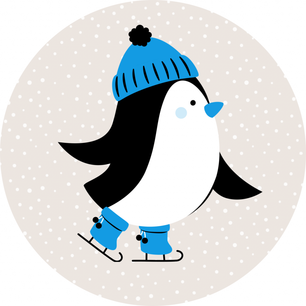 Cartoon penguin ice skating