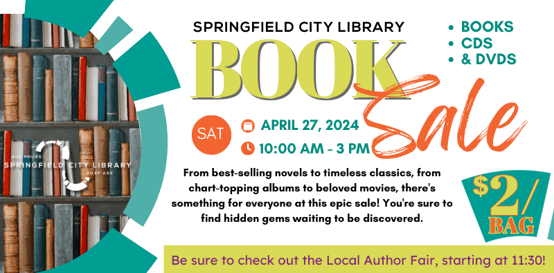 Book Sale, April 27 from 10AM to 3PM. Books, CDs, and DVDs for $2 a bag. Click here for more info.