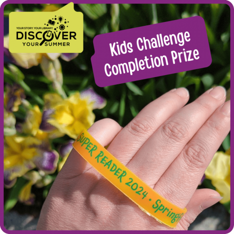 Kids Challenge Completion Prize - a color-changing wristband that says "Super Reader 2024"