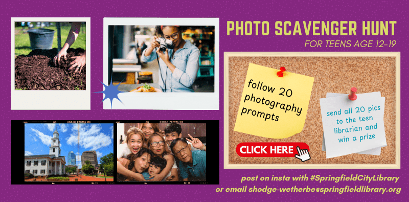 Photo Scavenger Hunt for teens, follow 20 photography prompts to win a prize this April, click the image for more info