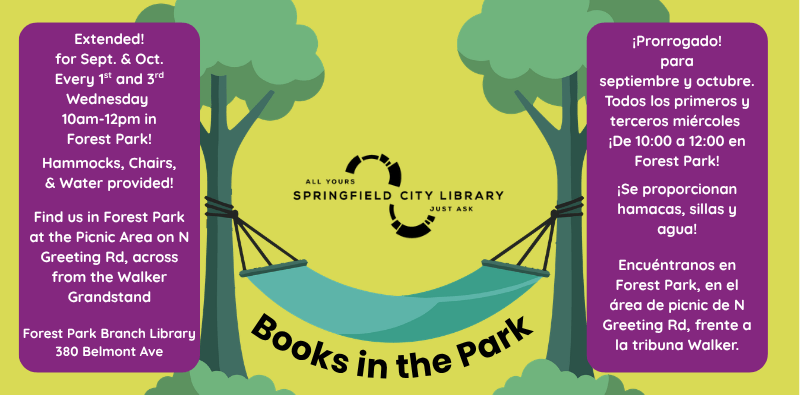 Books in the Park fall Books in the park - extended for September and October // Prorrogado para septiembre y octubre.