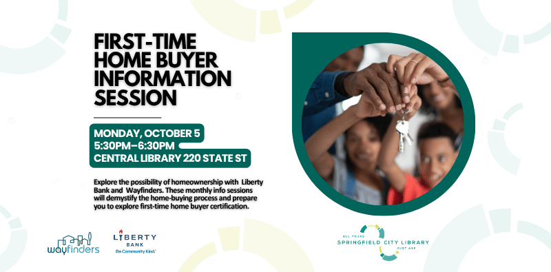 First-time home buyer info session social (8.5 x 11 in) (1) Photograph of four-person family holding up a house key to promoto first-time home buyer information session
